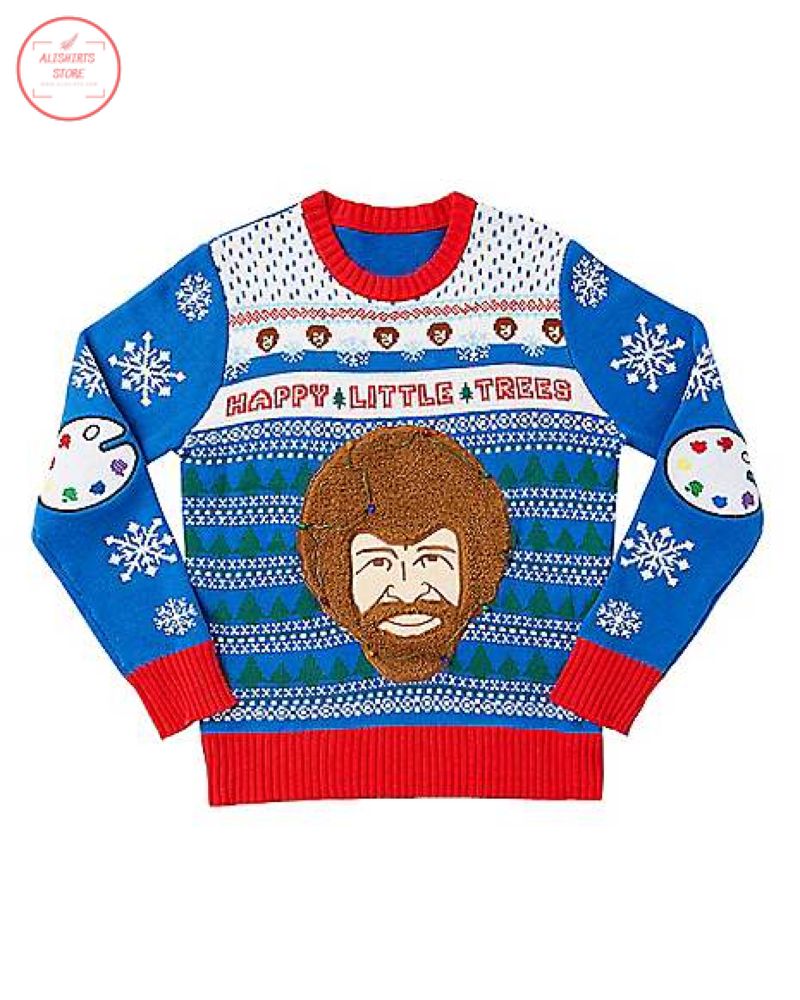 Bob Ross Happy Little Trees Ugly Christmas Sweater