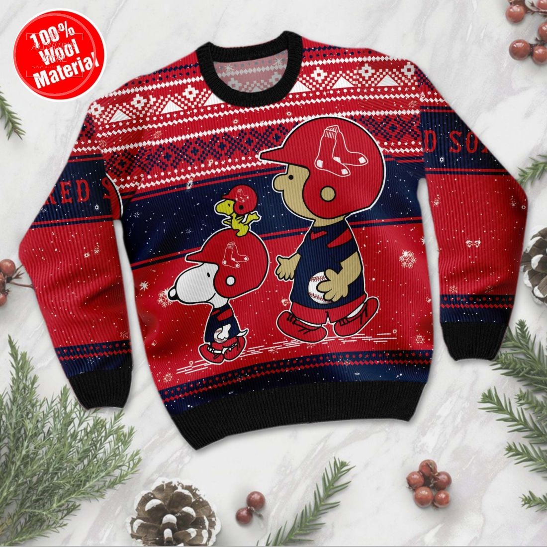 Boston Red Sox Charlie Brown Snoopy Ugly Christmas Sweater