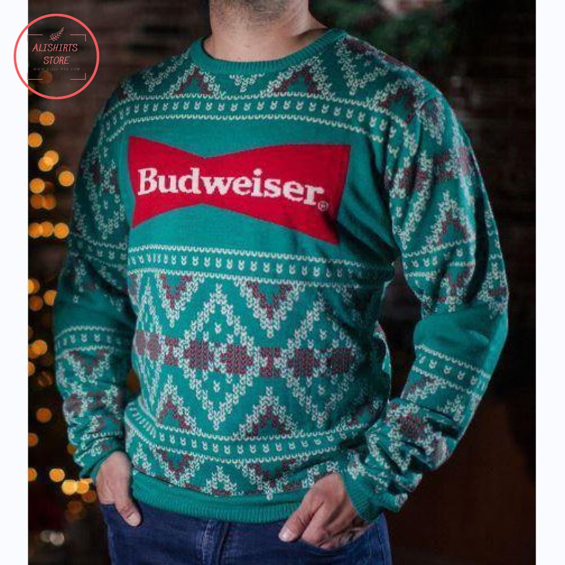 Budweiser Bowtie Ugly Christmas Sweater