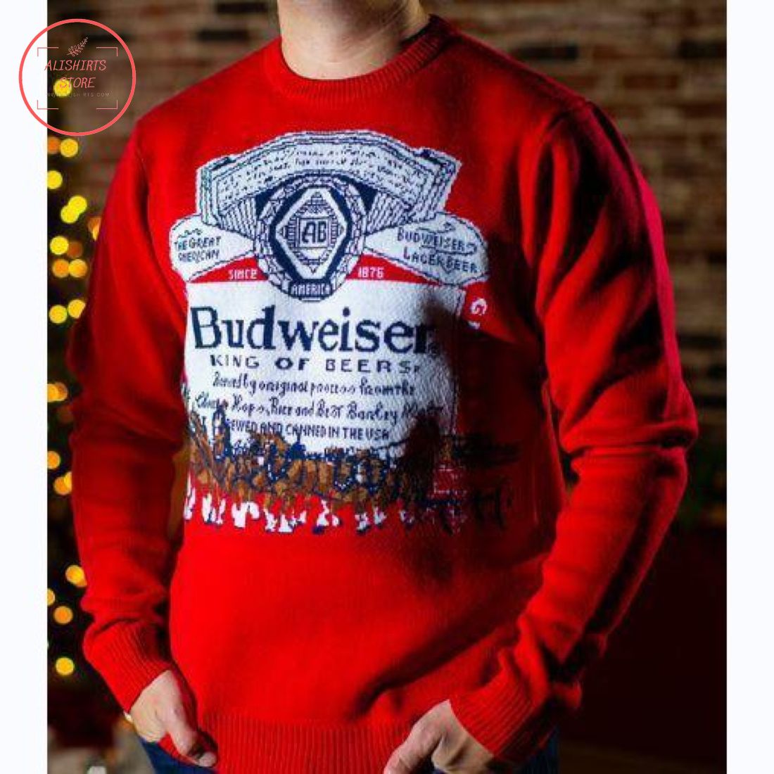 Budweiser Label Clydesdale Hitch Ugly Christmas Sweater