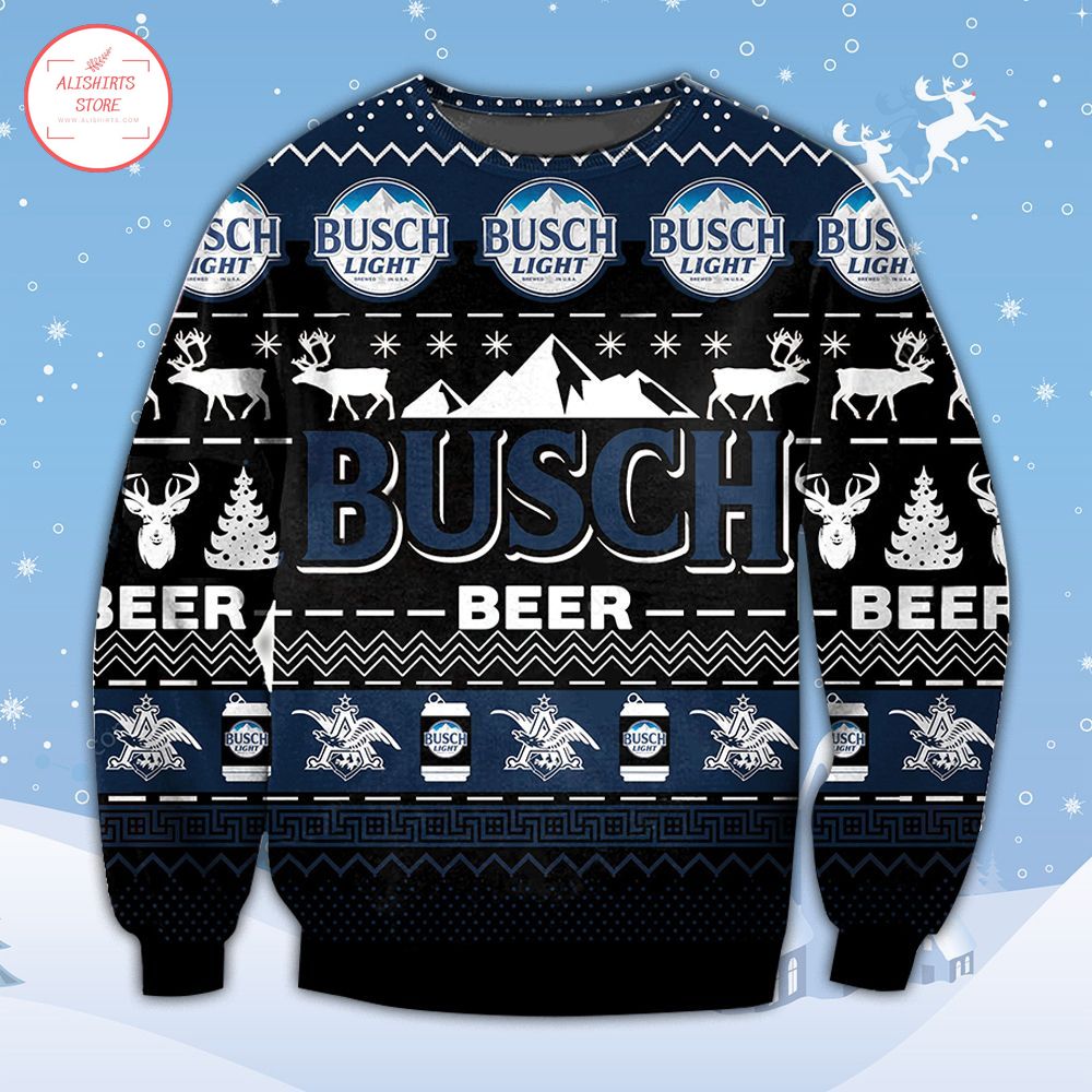 Busch Light Beer Black Ugly Sweater Christmas