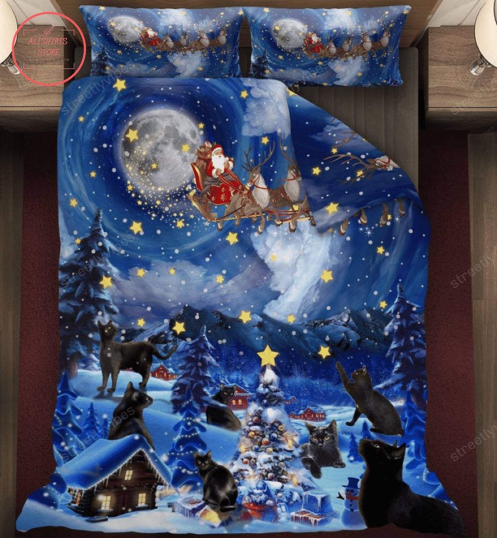 Cats Picking Falling Stars Christmas Bedding Set