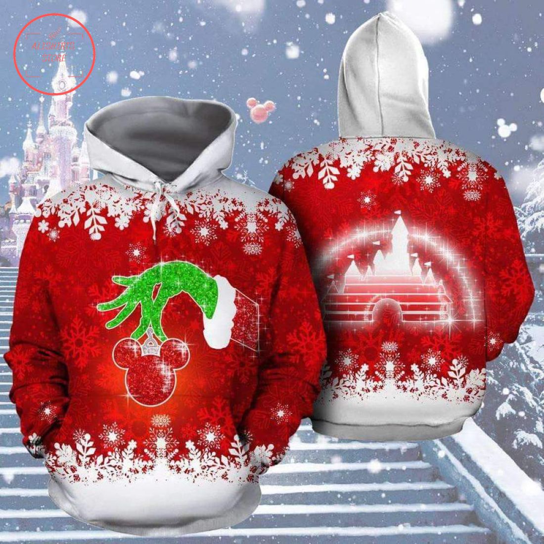 Christmas Grinch and Mickey Disney 3D Hoodie