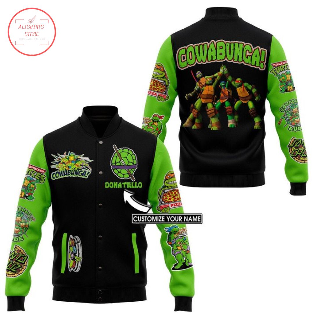 Cowabunga Teenage Mutant Ninja Turtles Personalized Baseball Jacket