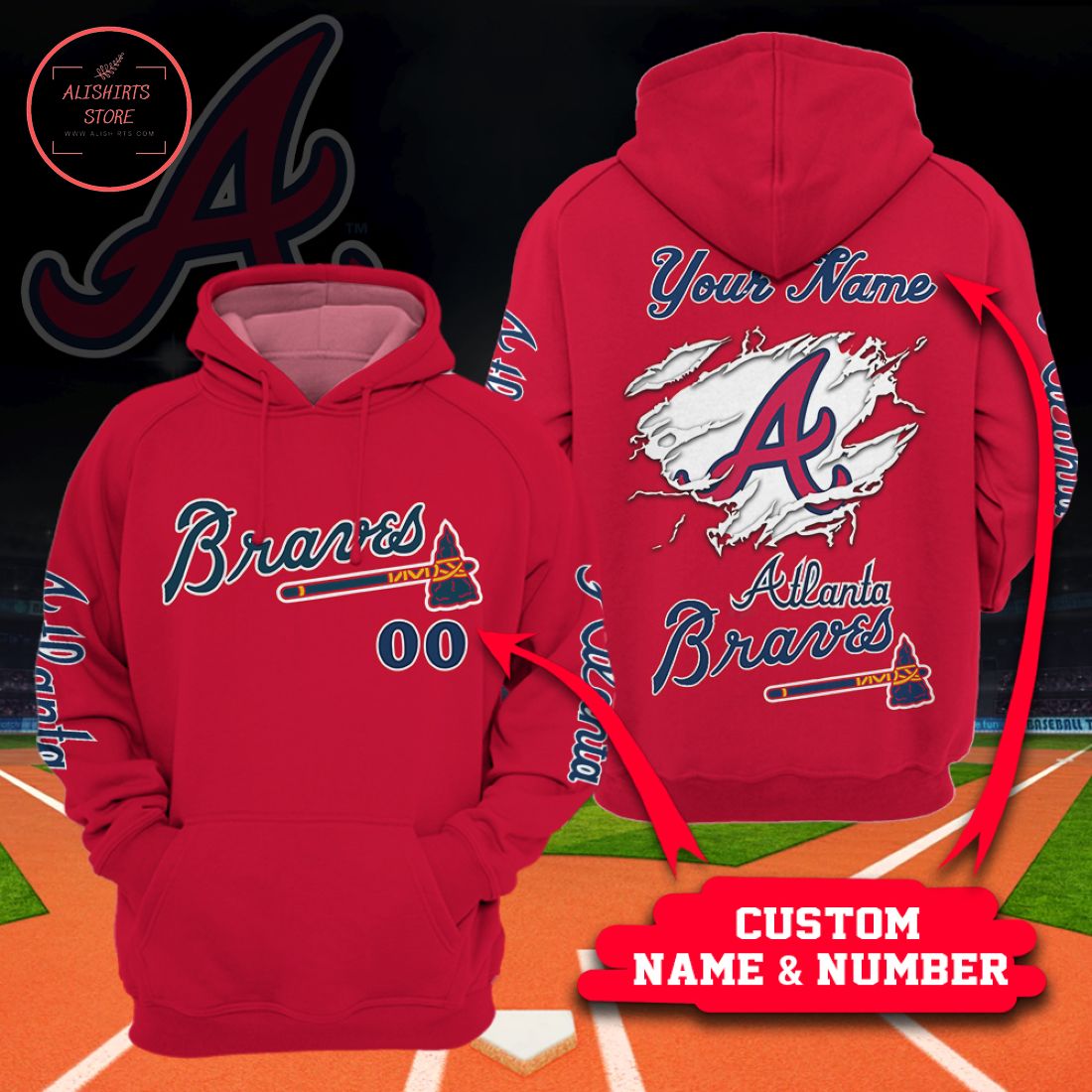 Custom Name And Number Atlanta Braves Full Print 3D Hoodie