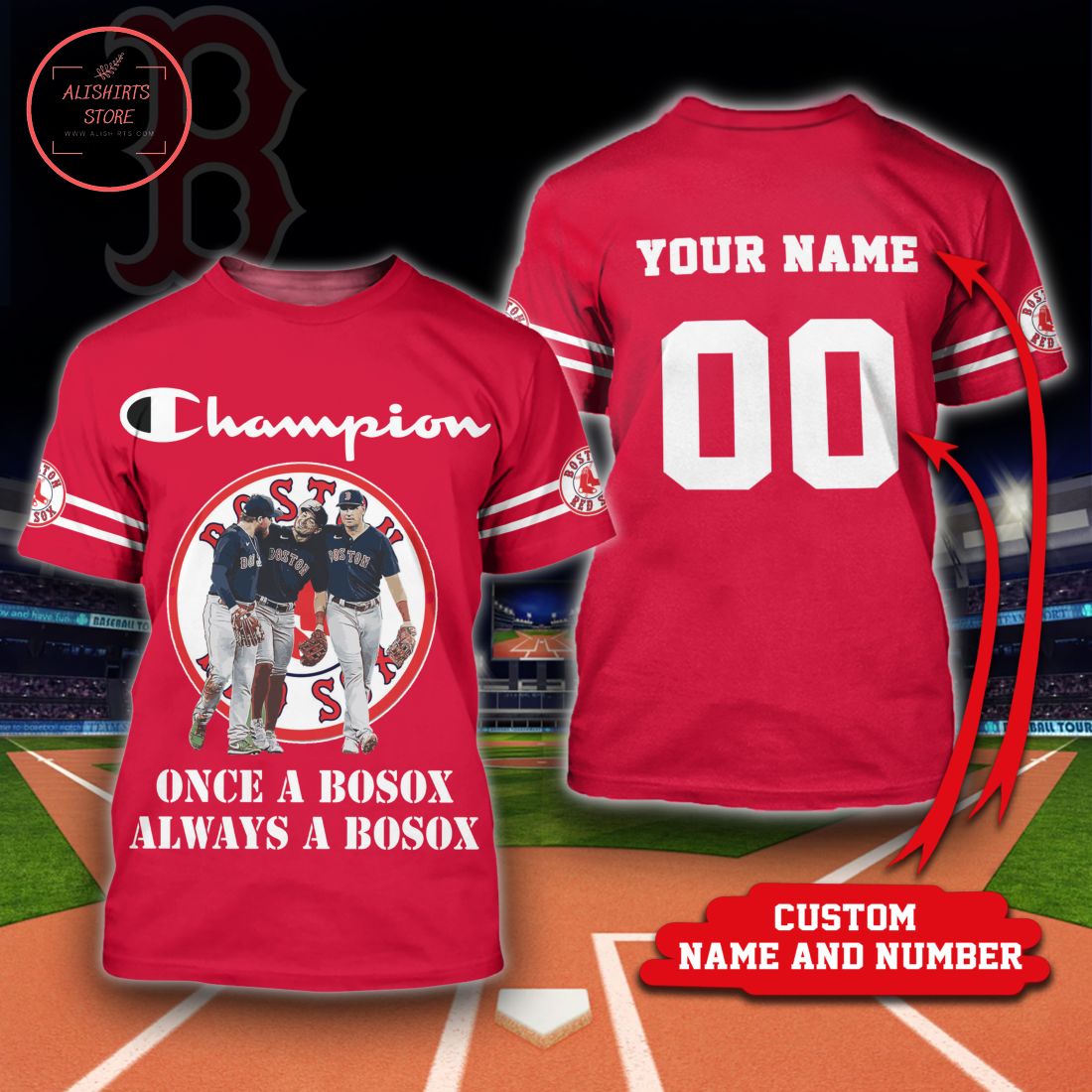 Custom Name And Number Boston Red Sox Champions T-Shirt 3D