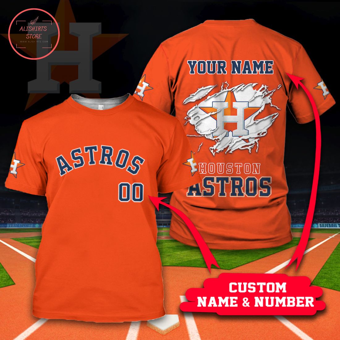 Custom Name And Number Houston Astros T-Shirt 3D