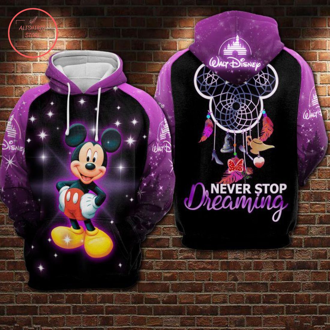 Cute Mickey Mouse Never Stop Dreaming 3D Hoodie