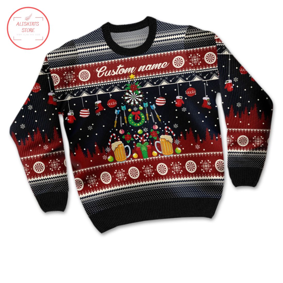 Darts and Beer Noel Pattern Personalized Ugly Christmas Sweater