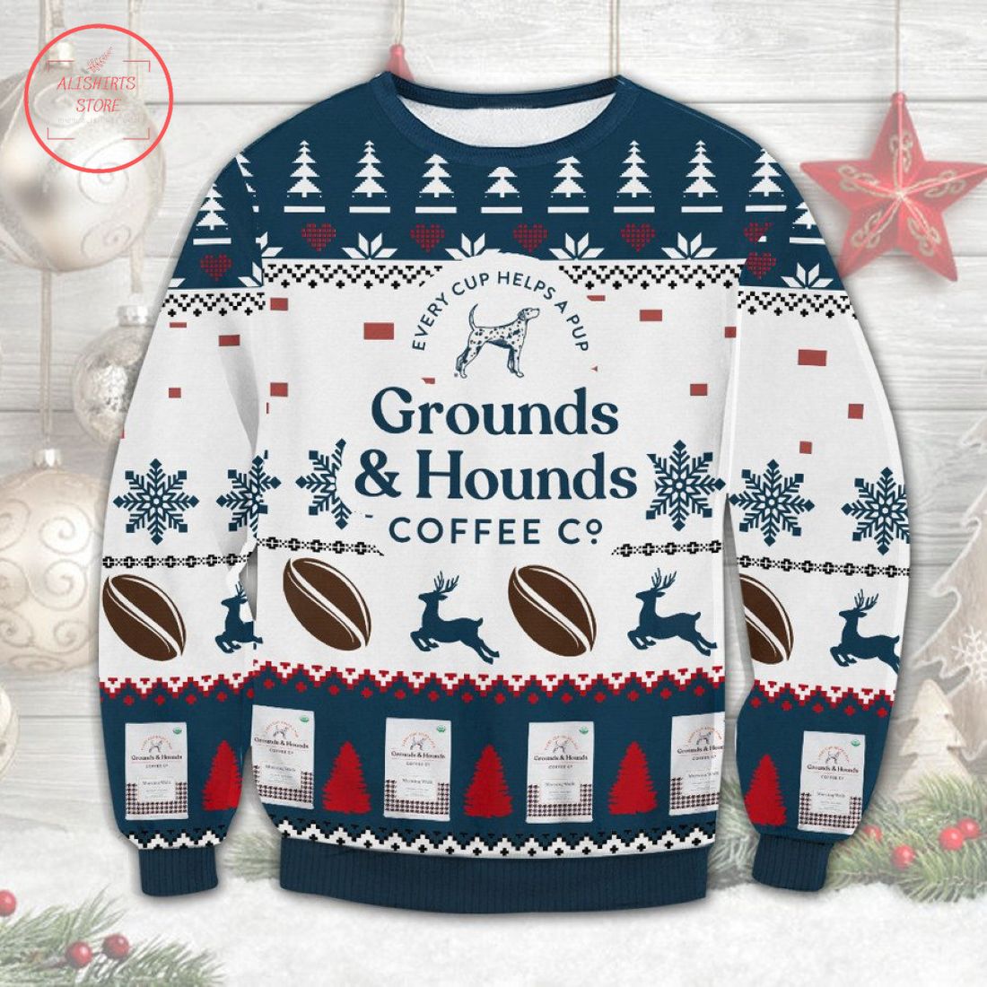 Grounds and Hounds Coffee Ugly Christmas Sweater