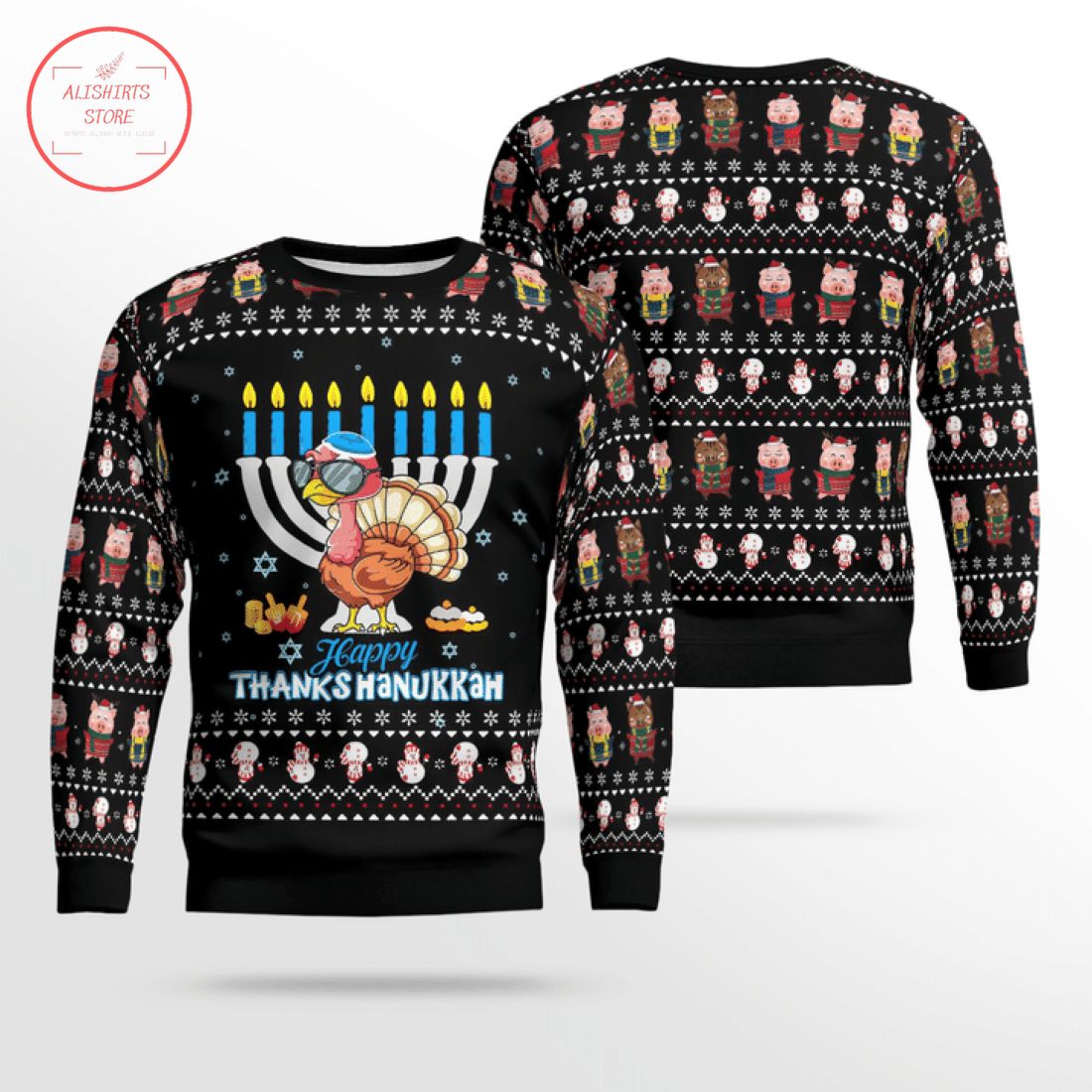 Happy Thanks Hanukkah Ugly Christmas Sweater