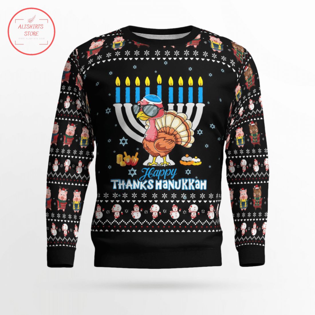 Happy Thanks Hanukkah Ugly Christmas Sweater