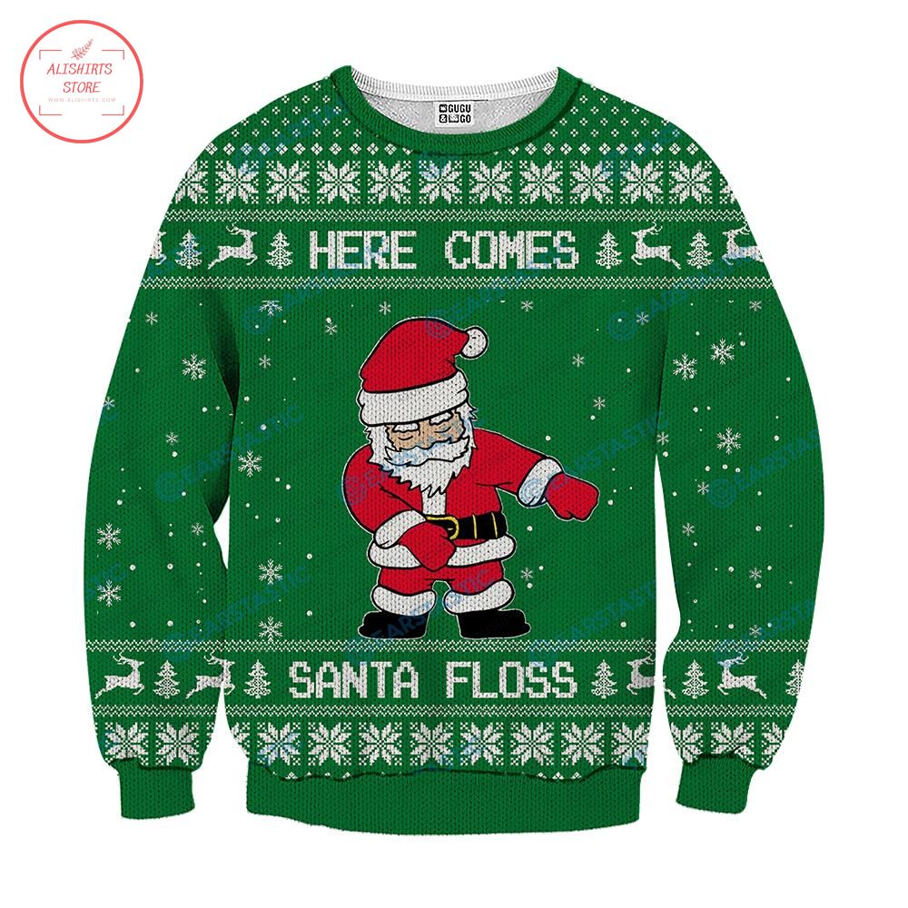 Here Comes Santa Floss Ugly Christmas Sweater