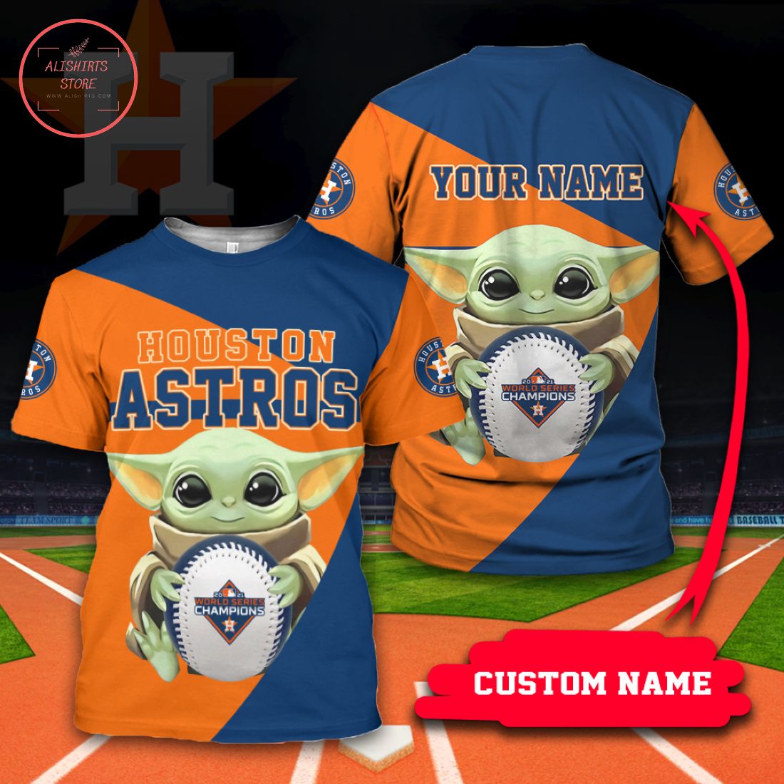 Houston Astros Champions 2021 Baby Yoda Custom T-Shirt 3D