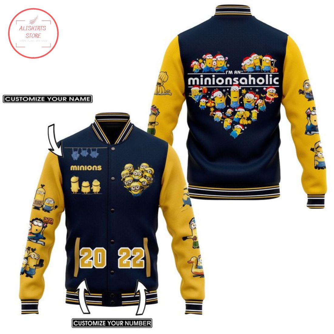 I’m an Minionsaholic Heart Christmas Personalized Baseball Jacket