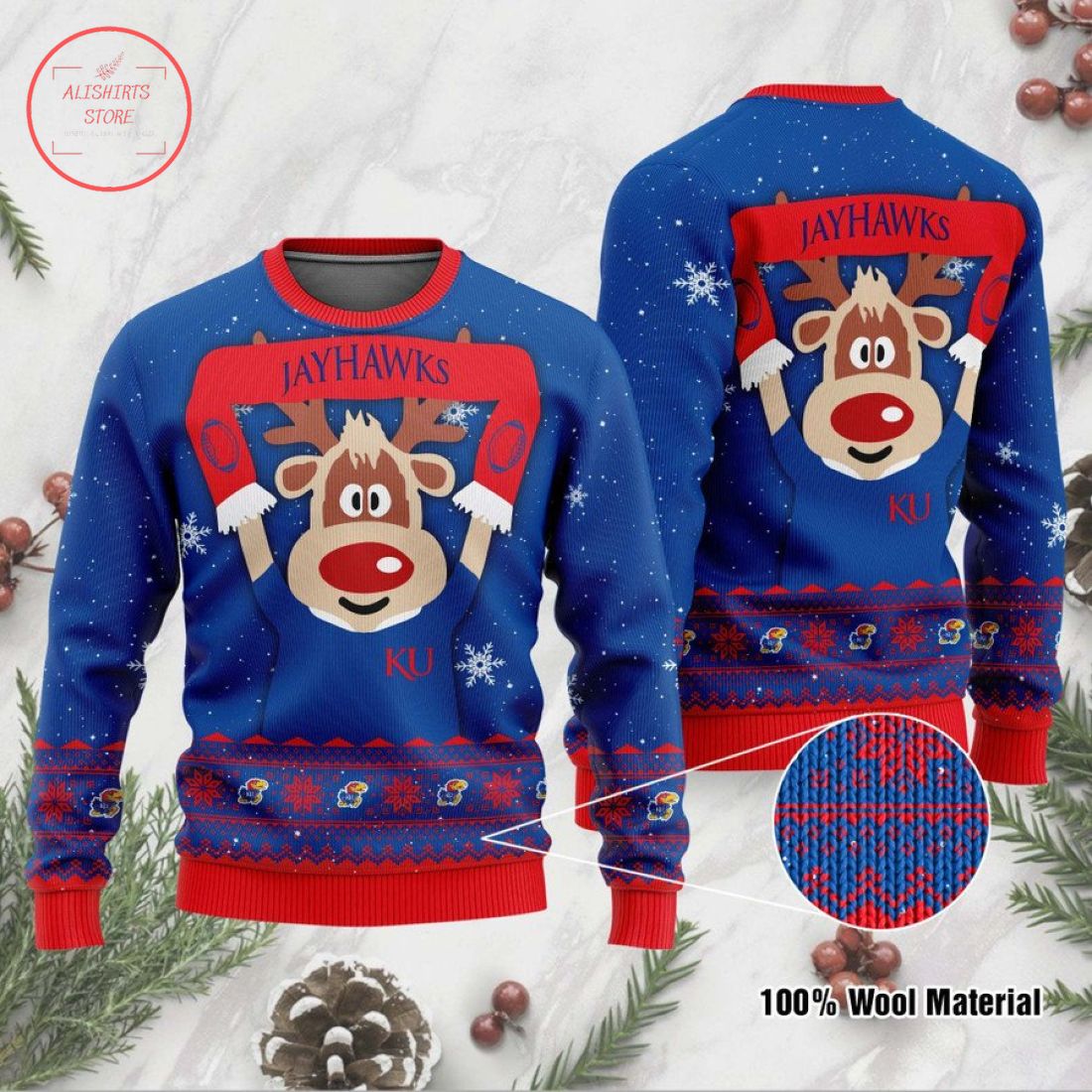 Kansas Jayhawks Holiday Xmas Party Ugly Christmas Sweater