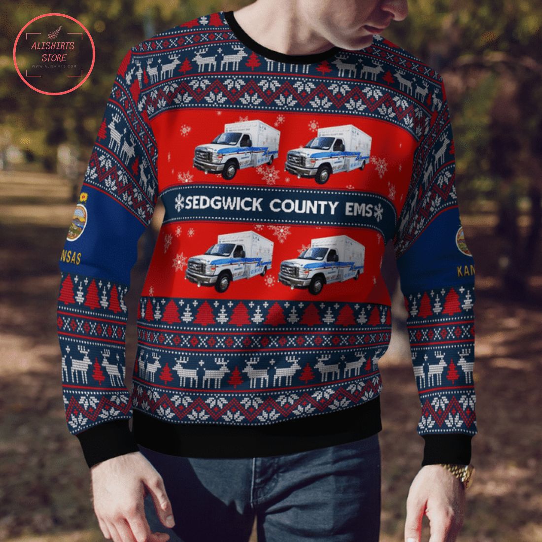 Kansas Sedgwick County Ems Ugly Christmas Sweater