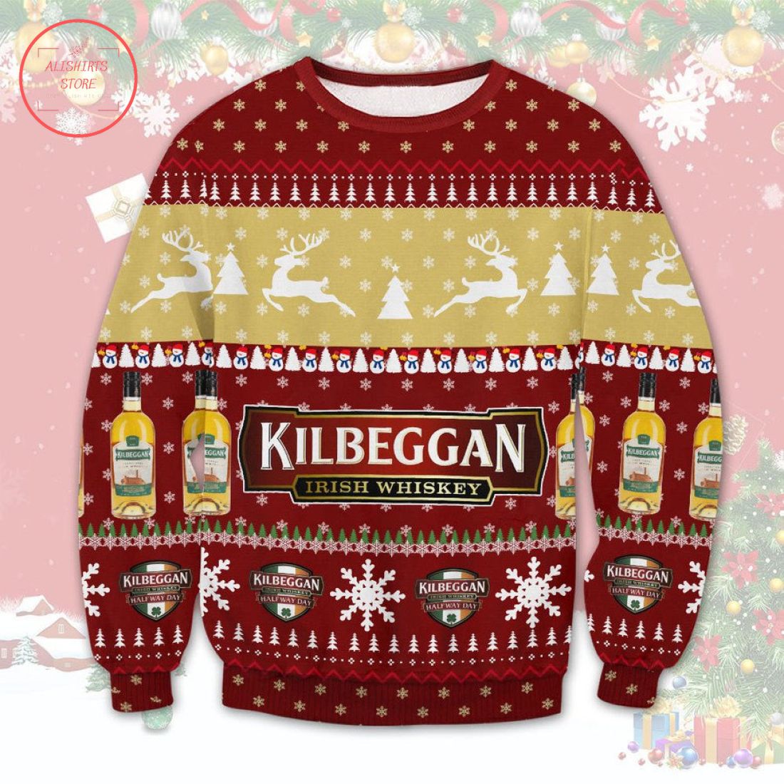 Kilbeggan Irish Whiskey Ugly Christmas Sweater