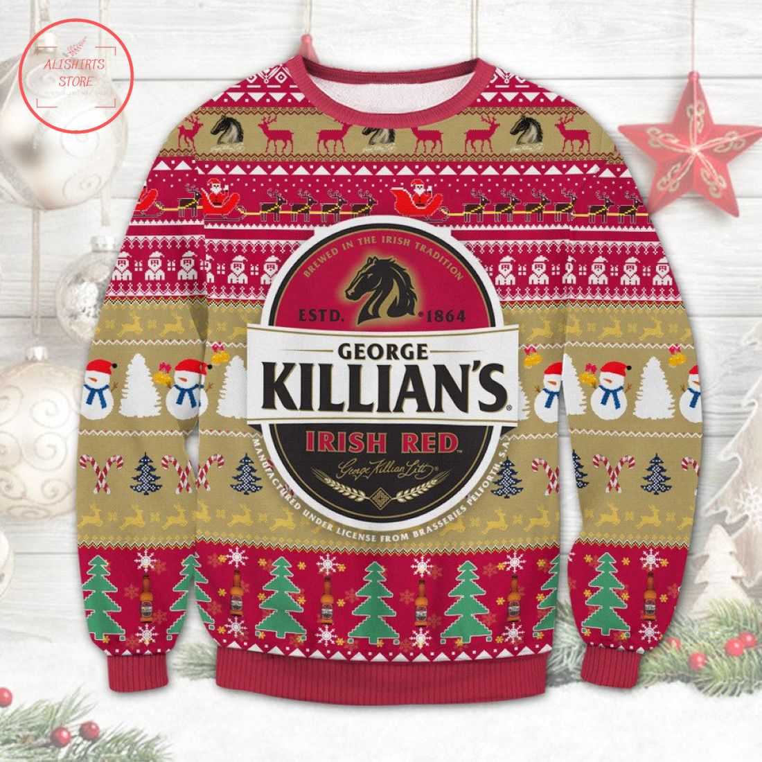 Killians Red George Beer Irish Red Ugly Christmas Sweater