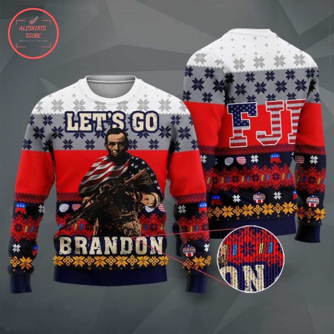 Let’s Go Brandon FJB Conservative Anti Liberal Abraham Lincoln Ugly Christmas Sweater