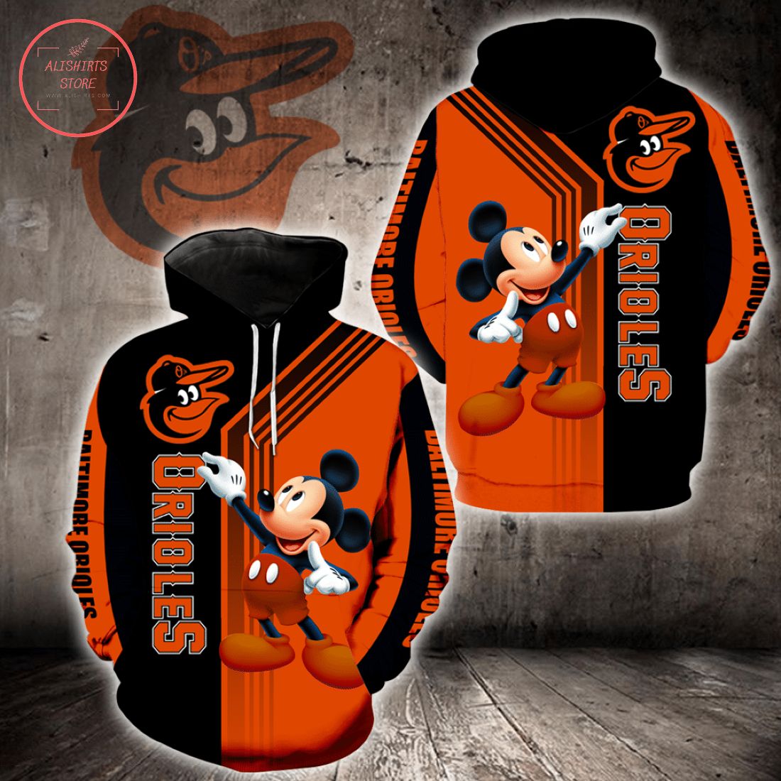 MLB Baltimore Orioles Mickey Mouse Hoodie 3d