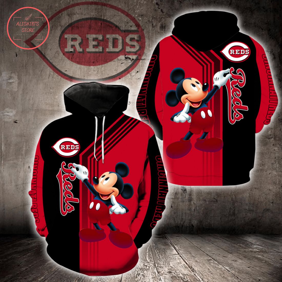 MLB Cincinnati Reds Mickey Mouse Hoodie 3d