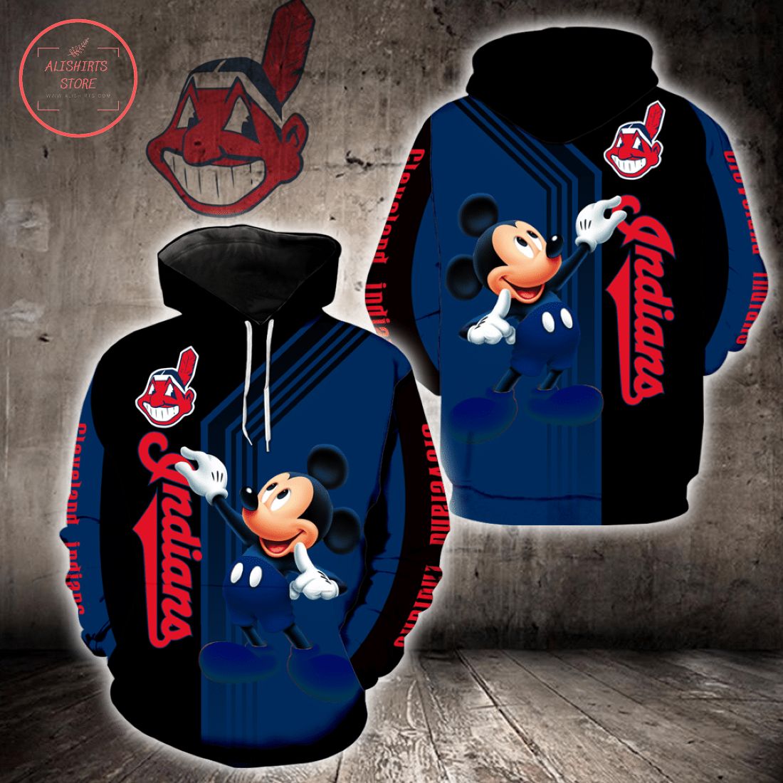 MLB Cleveland Indians Mickey Mouse Hoodie 3d