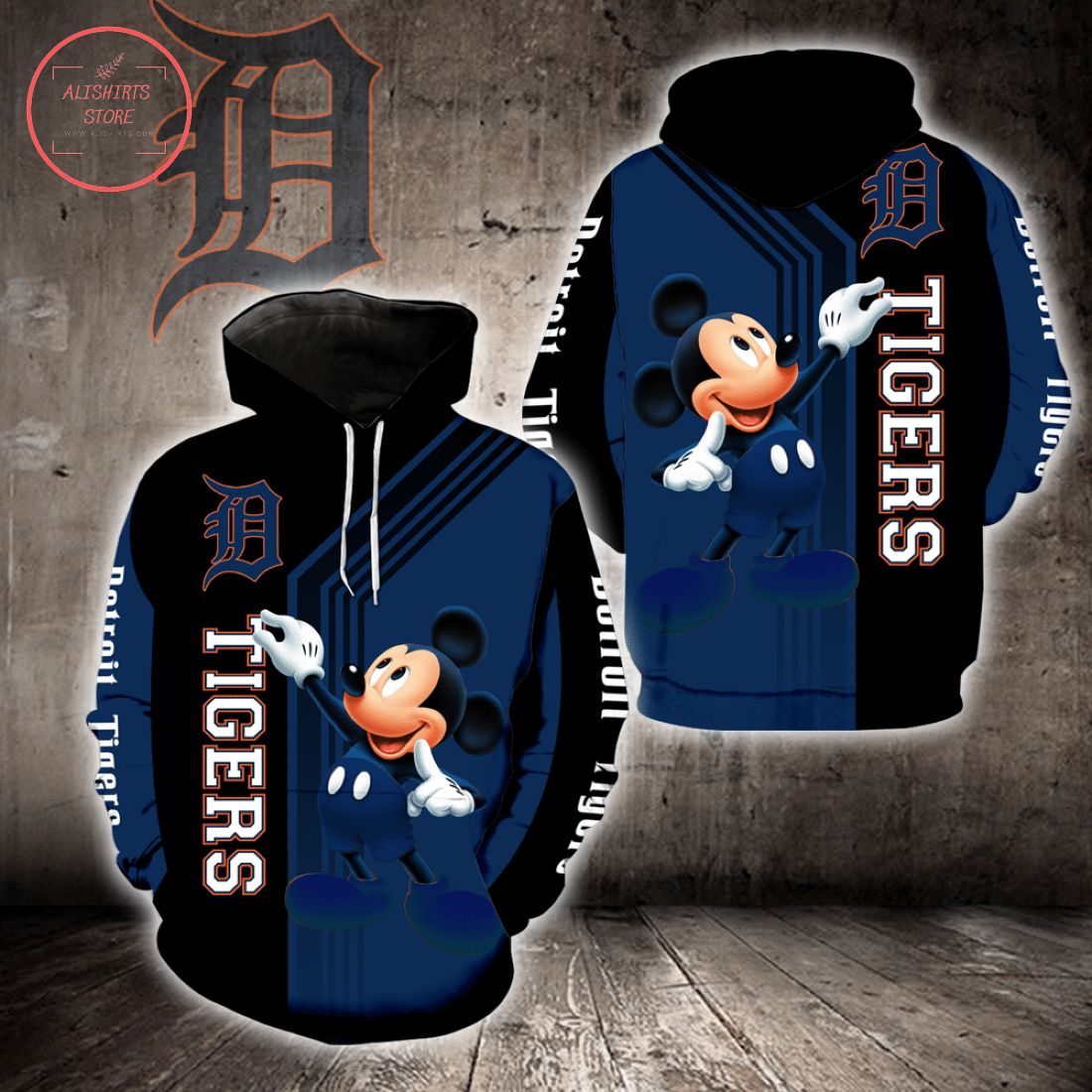 MLB Detroit Tigers Mickey Mouse Full Printed Hoodie