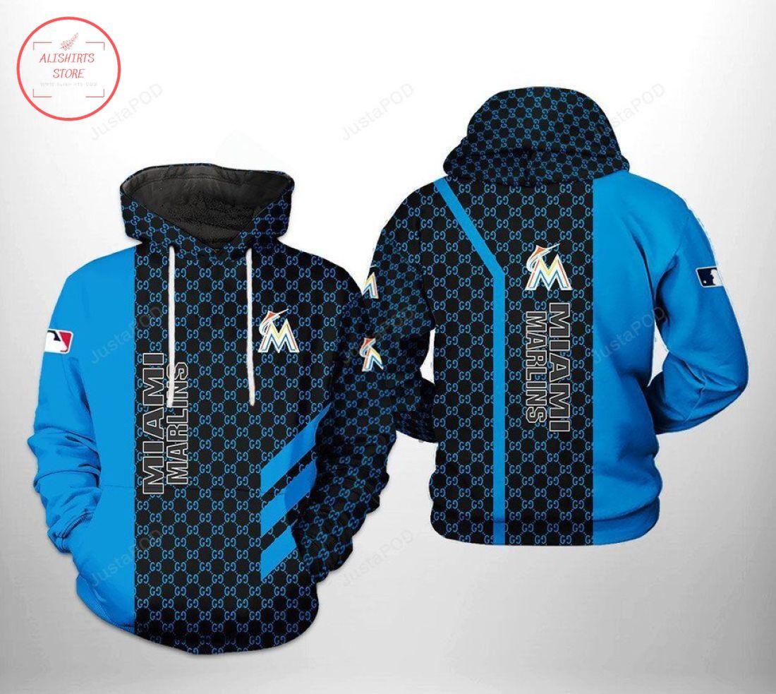 MLB Miami Marlins Gucci Blue Hoodie 3d