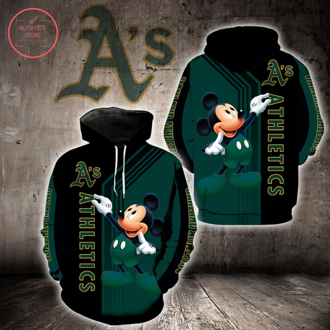 MLB Oakland Athletics Mickey Mouse Hoodie 3d