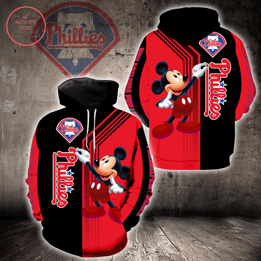 MLB Philadelphia Phillies Mickey Mouse Hoodie 3d