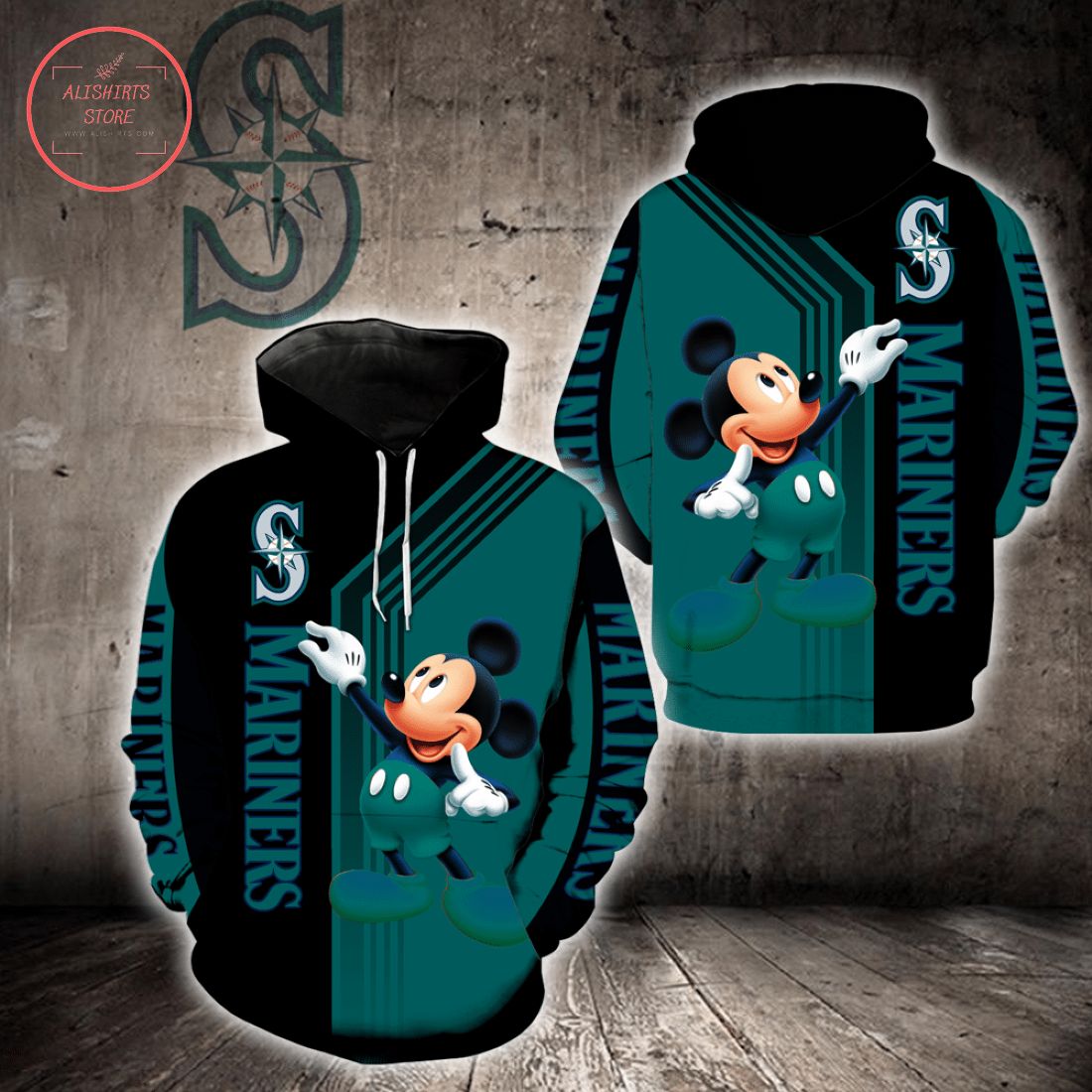 MLB Seattle Mariners Mickey Mouse Hoodie 3d