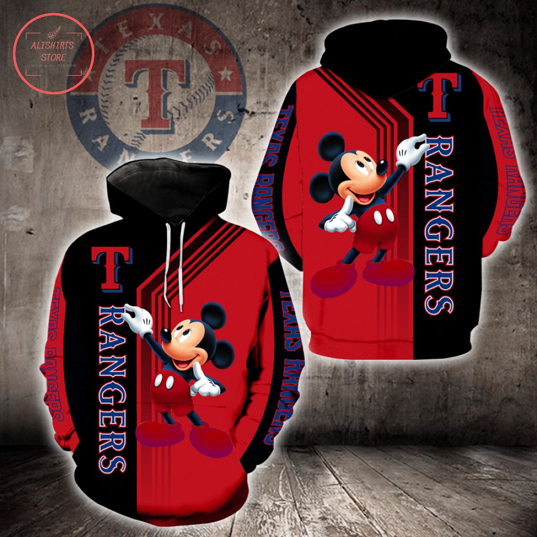 MLB Texas Rangers Mickey Mouse Hoodie 3d