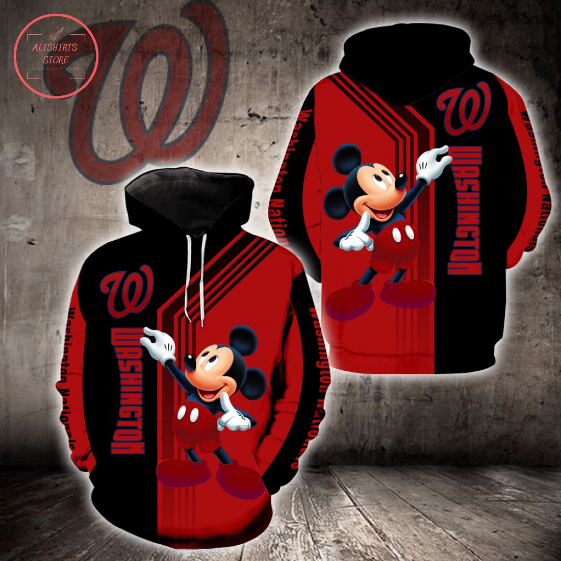 MLB Washington Nationals Mickey Mouse Hoodie 3d