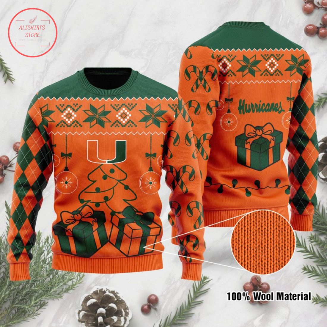 Miami Hurricanes Holiday Xmas Party Ugly Christmas Sweater