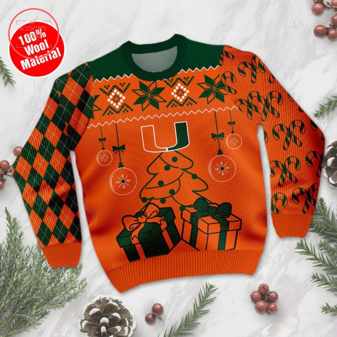 Miami Hurricanes Holiday Xmas Party Ugly Christmas Sweater