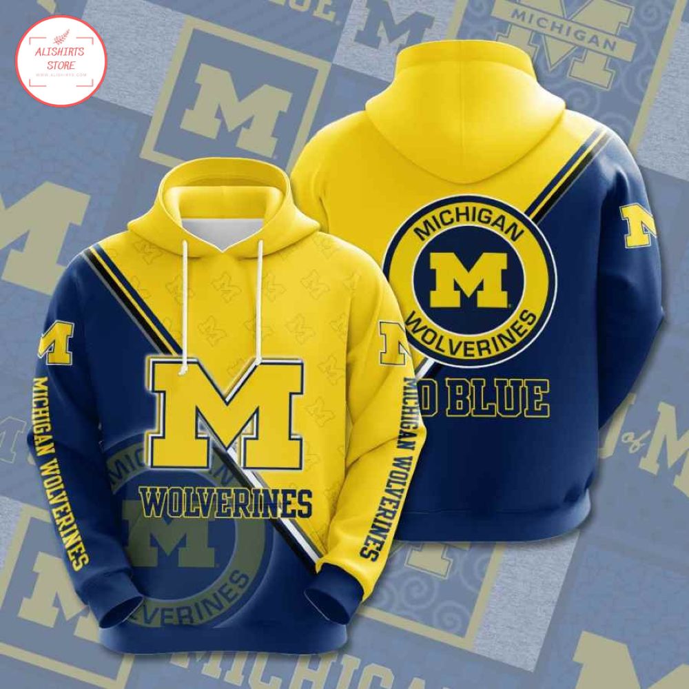 Michigan Wolverines Yellow Blue Hoodie 3d