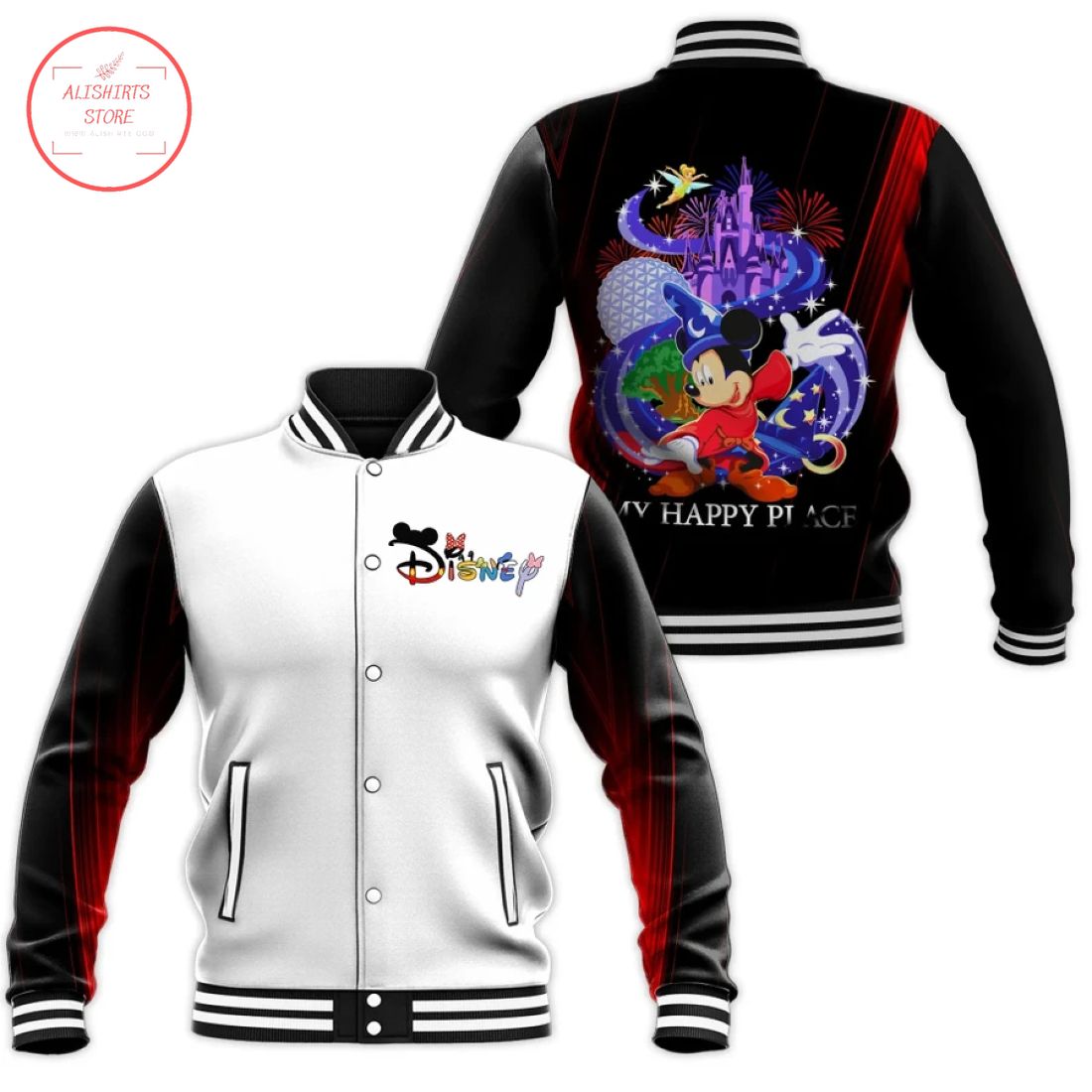 Mickey Disney My Happy Place Varsity Letterman Jacket