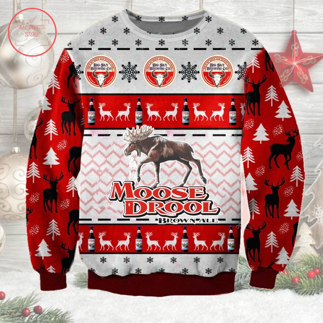 Moose Drool Brown Ale Ugly Christmas Sweater