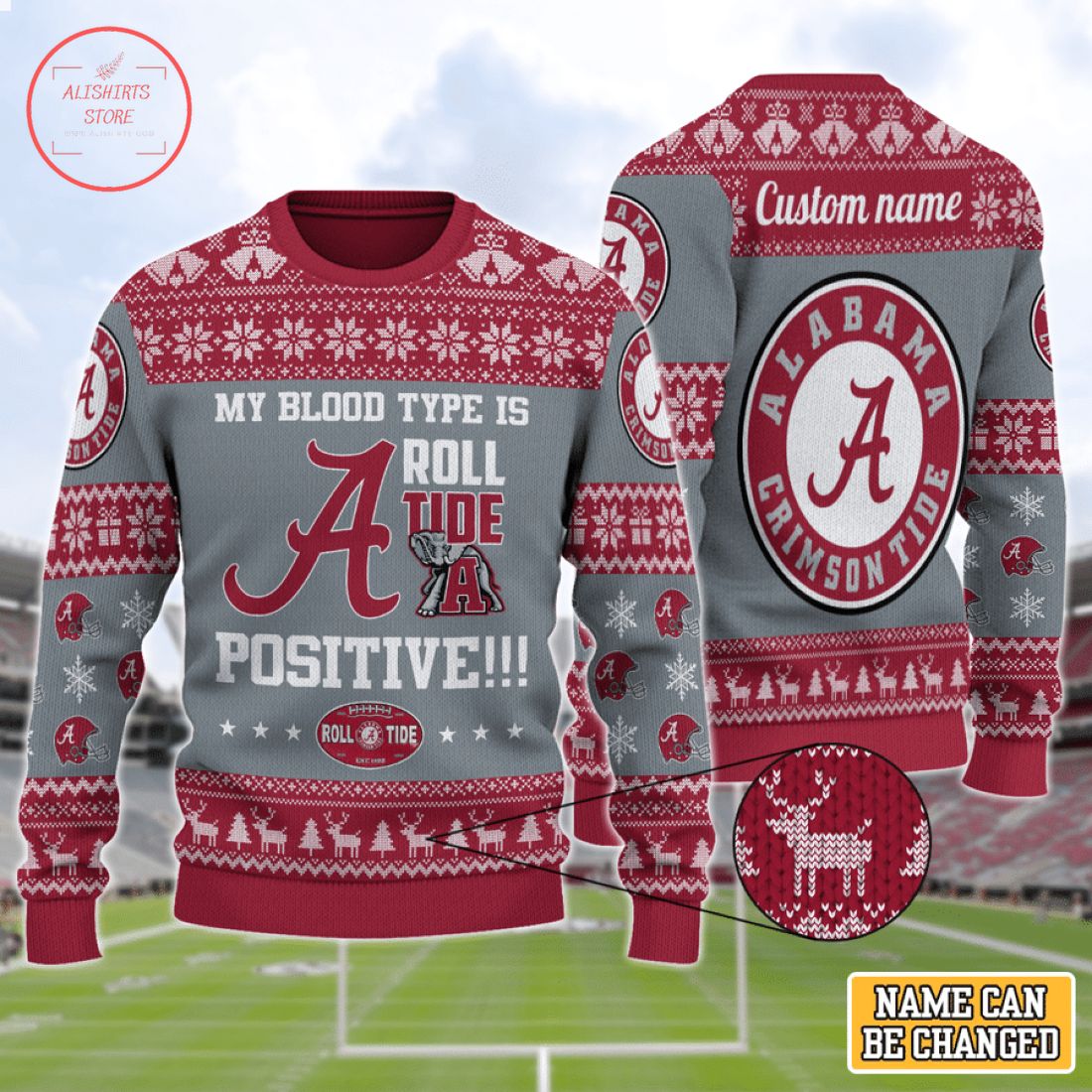 My Blood Type Is Roll Tide Positive Custom Ugly Christmas Sweater