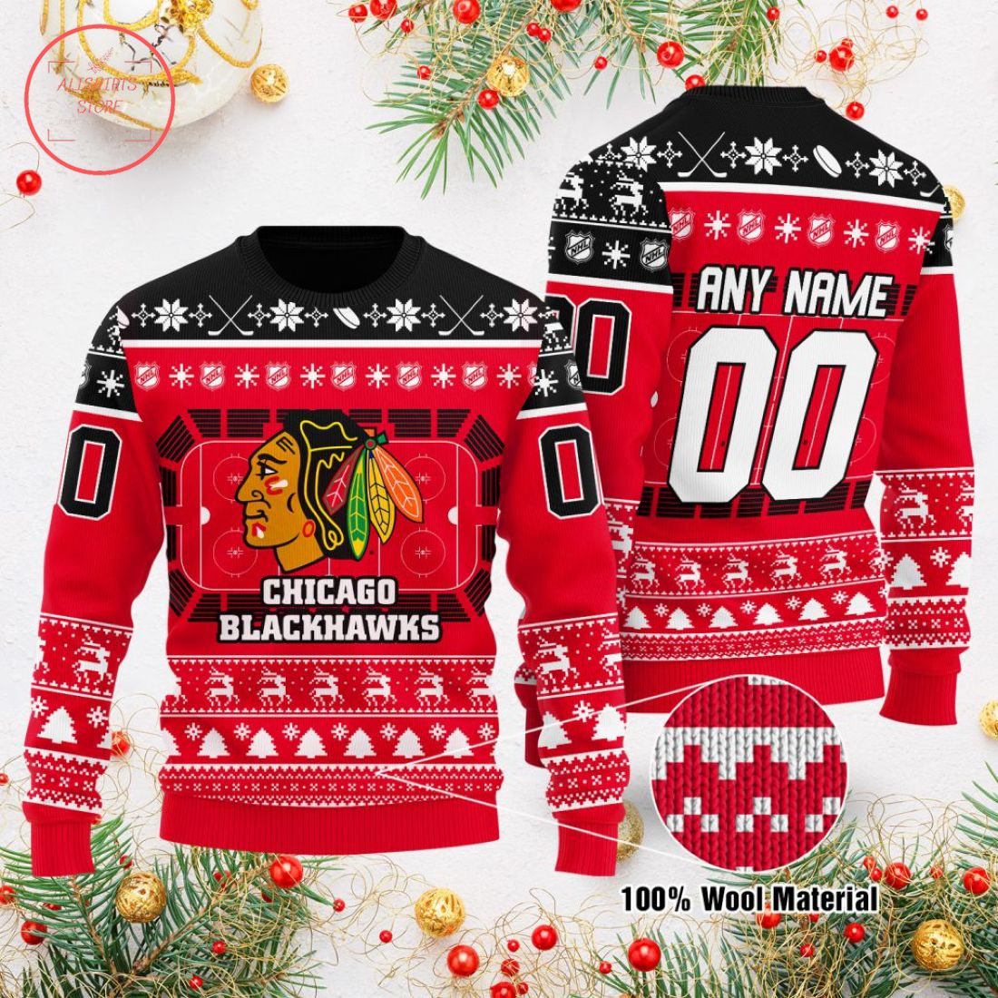 NHL Chicago BlackHawks Personalized Ugly Christmas Sweater