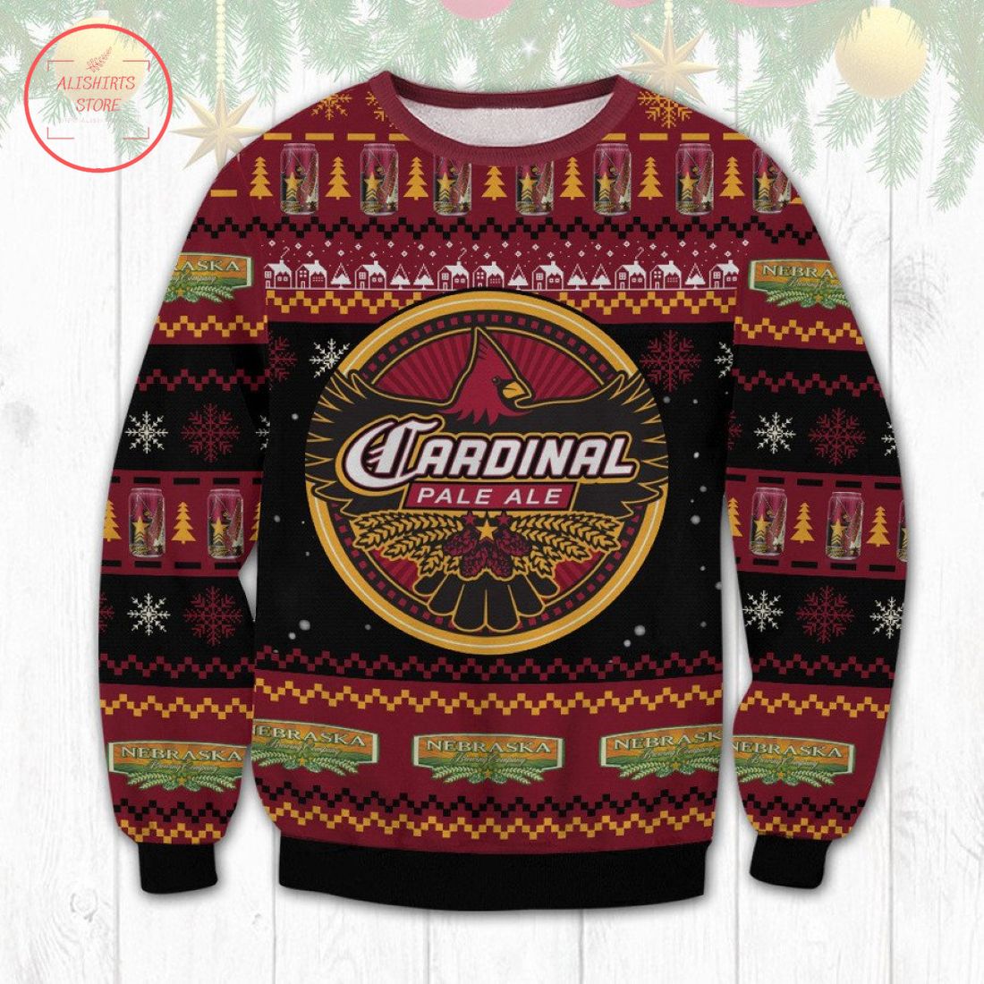 Nebraska Cardinal Pale Ale Ugly Christmas Sweater