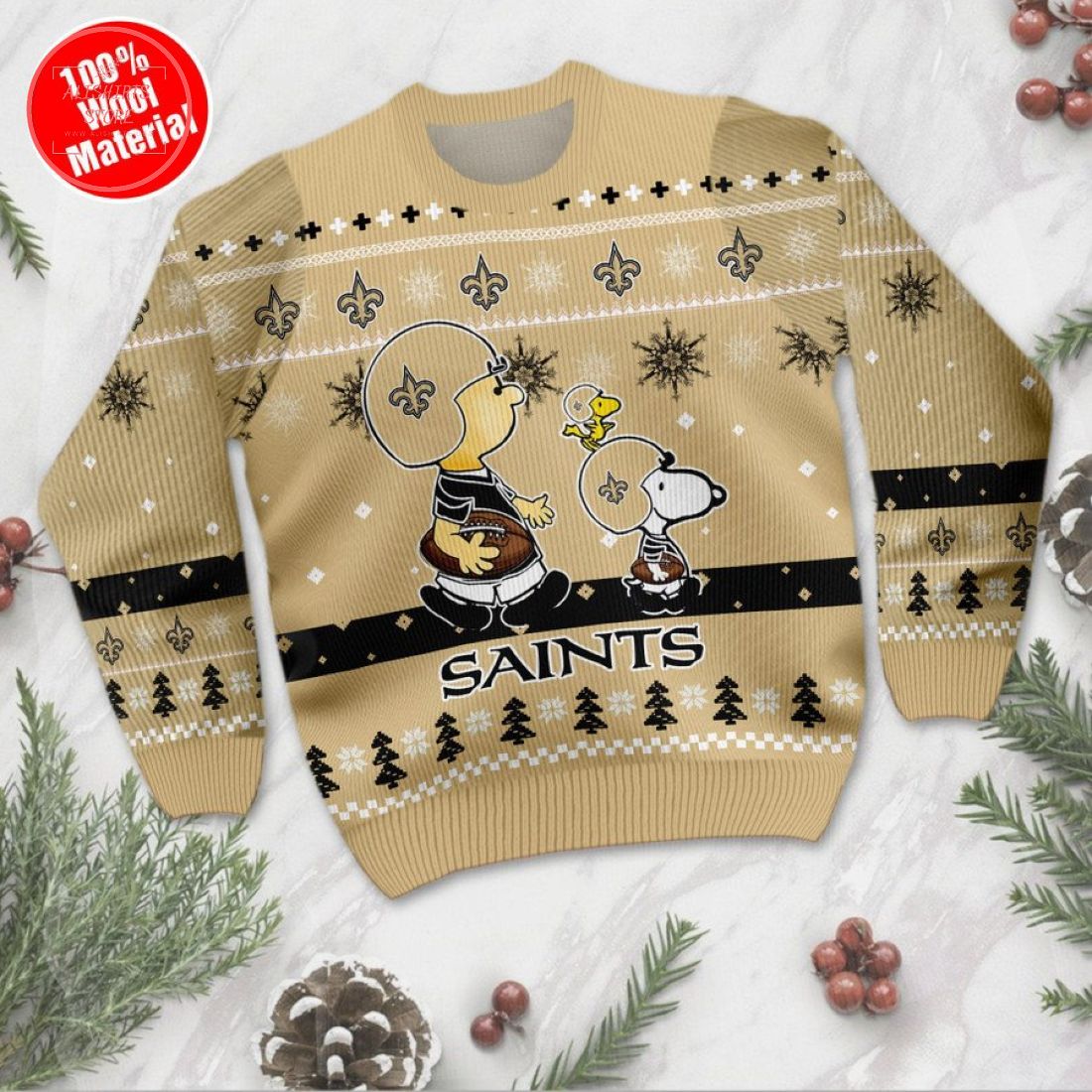 New Orleans Saints Charlie Brown Peanuts Snoopy Ugly Christmas Sweater