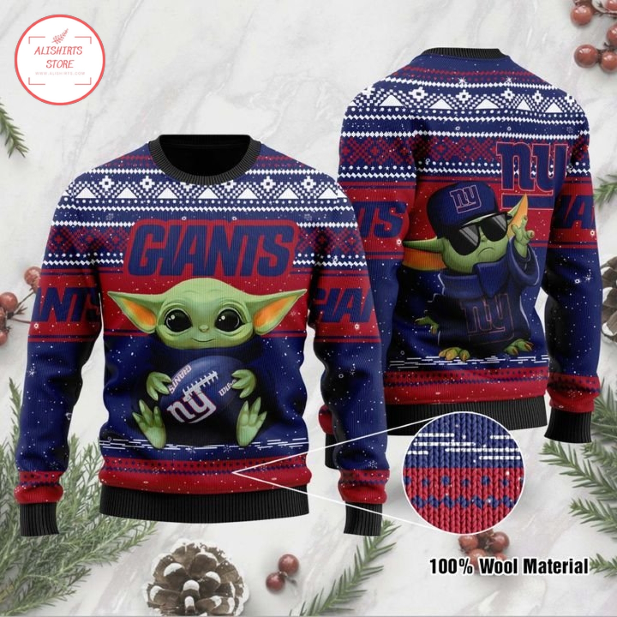 New York Giants Baby Yoda Ugly Christmas Sweater