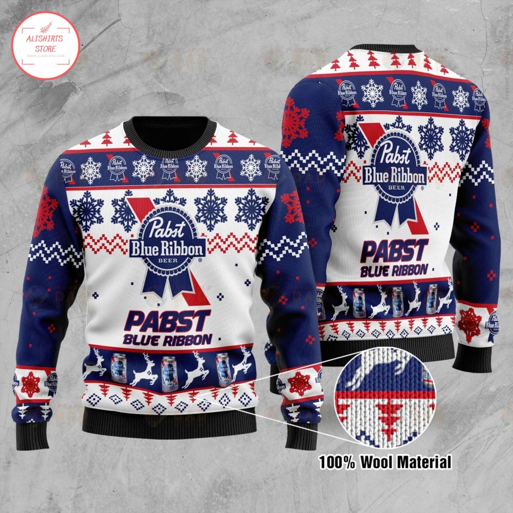 Pabst Blue Ribbon Beer Ugly Christmas Sweater