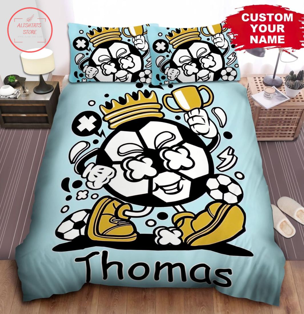 Personalized Cartoon Soccer King Bed Sheets Spread Comforter Duvet Cover Bedding Sets