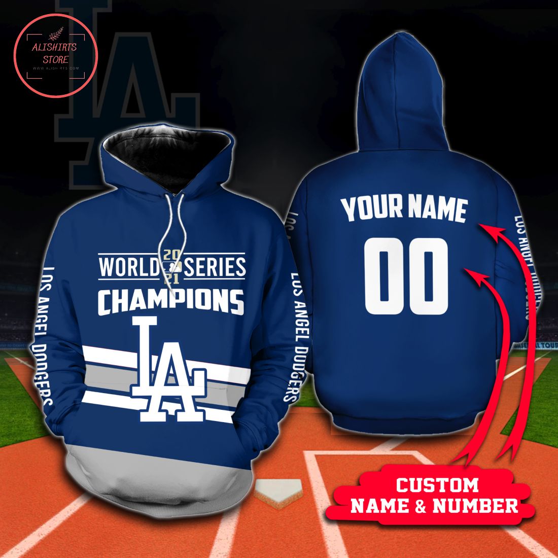 Personalized Los Angeles Dodgers Champions Full Print 3D Hoodie