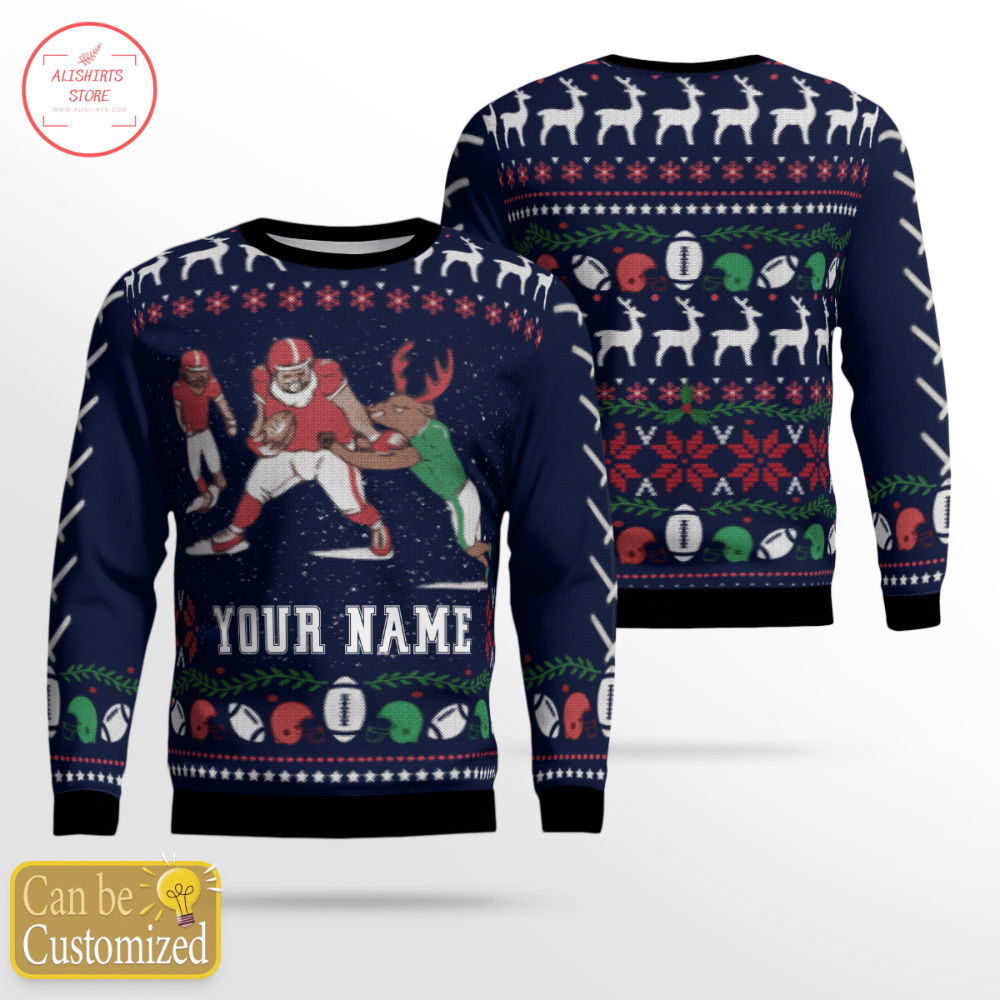 Santa Football Personalized Ugly Christmas Sweater
