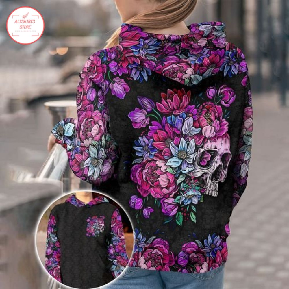 Skull Purple Flower All-over Print Hoodie 3d