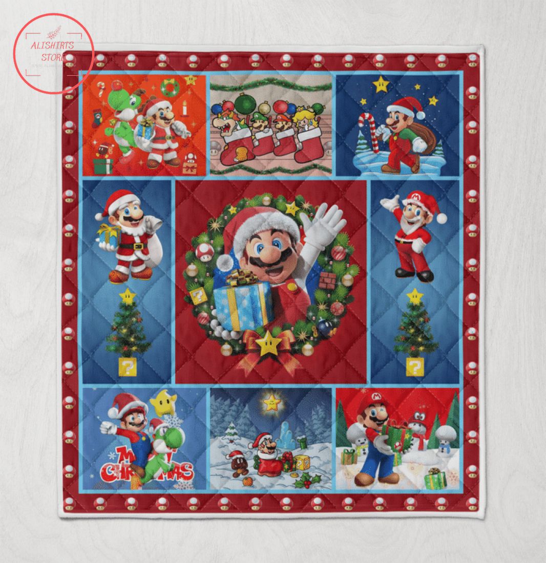 Super Mario Merry Christmas Quilt Blanket